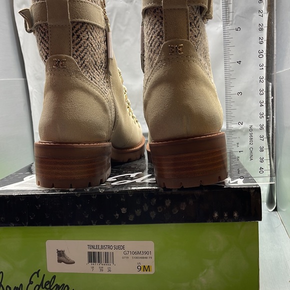BNIB Sam Edelman Tenlee Bistro Combat Suede Boots Tan 9M - Picture 7 of 11